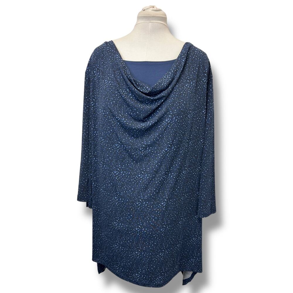Maggie Barnes Women’s Plus Cowl Neck 3/4 Sleeve Blouse Stretch Jersey Blue 4X